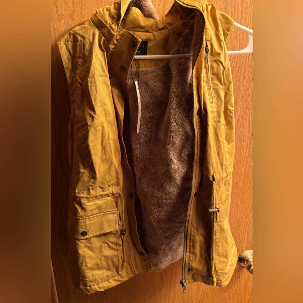 Love Tree Mustard Yellow Hooded Vest with Faux Fur Lining